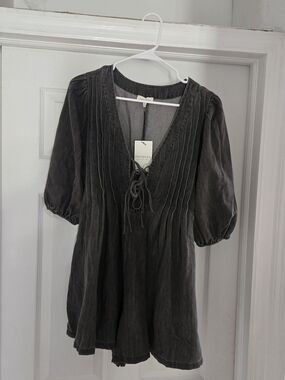PROMESA Washed Black Peasant Tunic Top